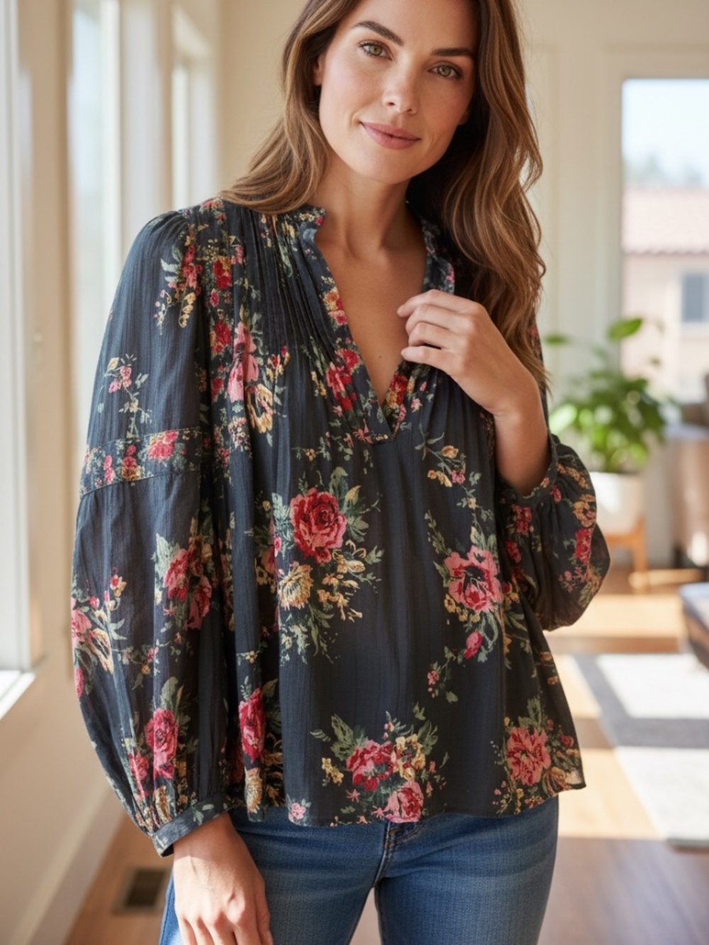 Sundays Black Rose Peasant Blouse size 1 small
